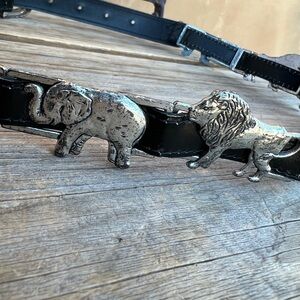 Vintage Safari Elephant Lion Silver Black Belt Size Small